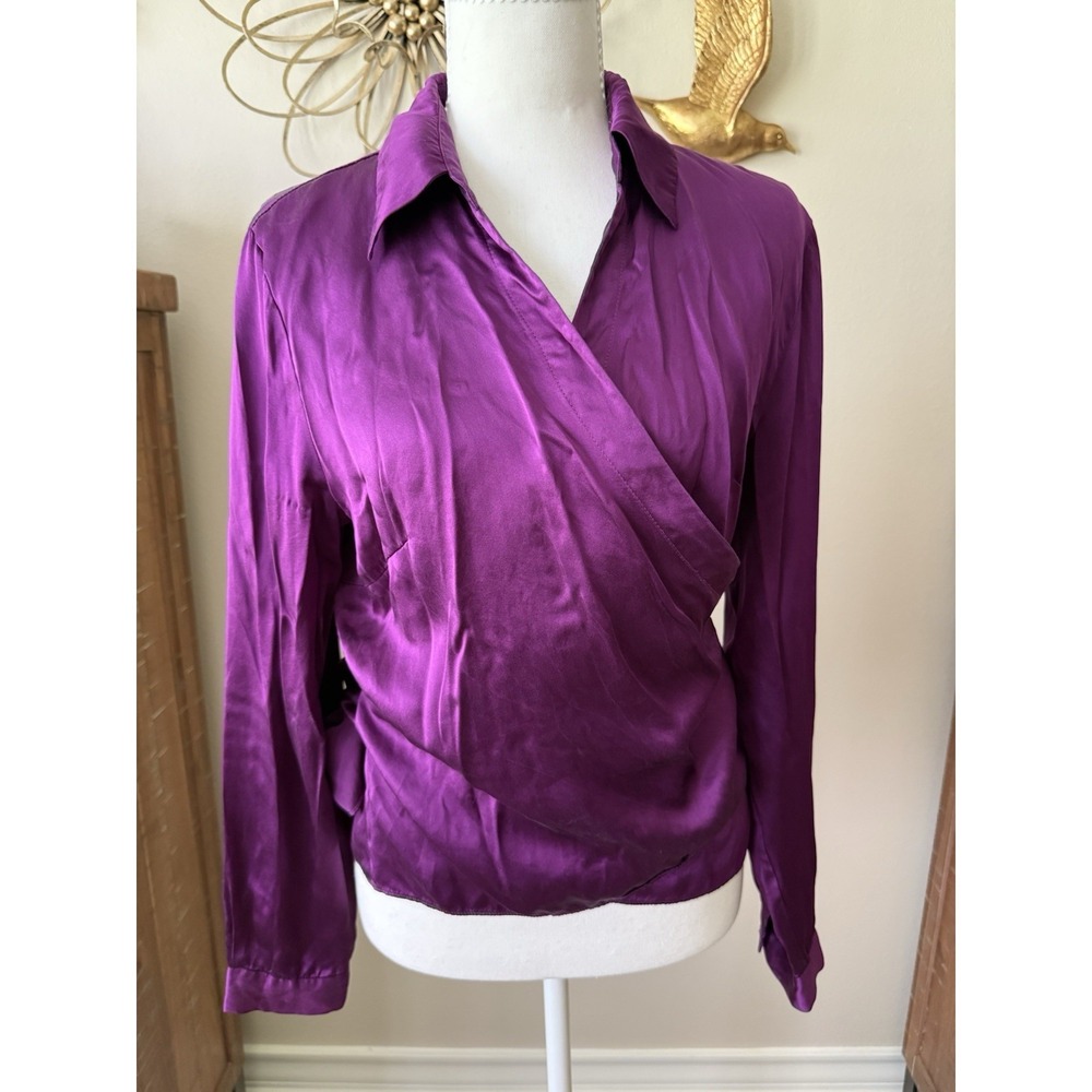 Vintage Spenser Jeremy 100% Silk Wrap Blouse Purple Long Sleeve Size L